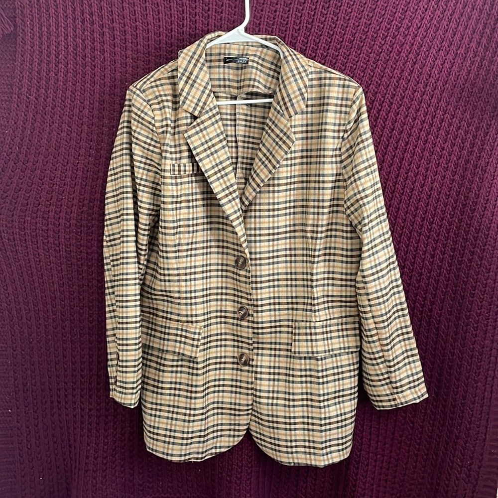 DAZY Plaid Lapel Neck Blazer